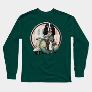 Super Cool English Springer Spaniel on a Vespa! Long Sleeve T-Shirt